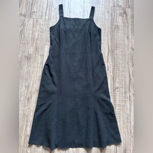 Linen blend midi Black Sleeveless Dress tie back summer natural fibre earthy